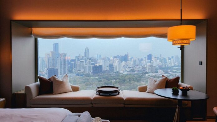 View of Bangkok from a 2 bedroom hotel suite.
